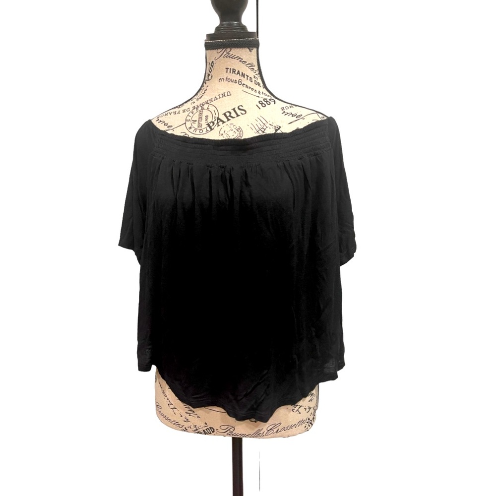 MORAL FIBER BLACK OFF SHOULDER KNIT TOP L